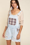 POL short overalls with plaid and paint detail