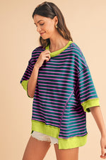 Jess Striped Oversized Top | Green