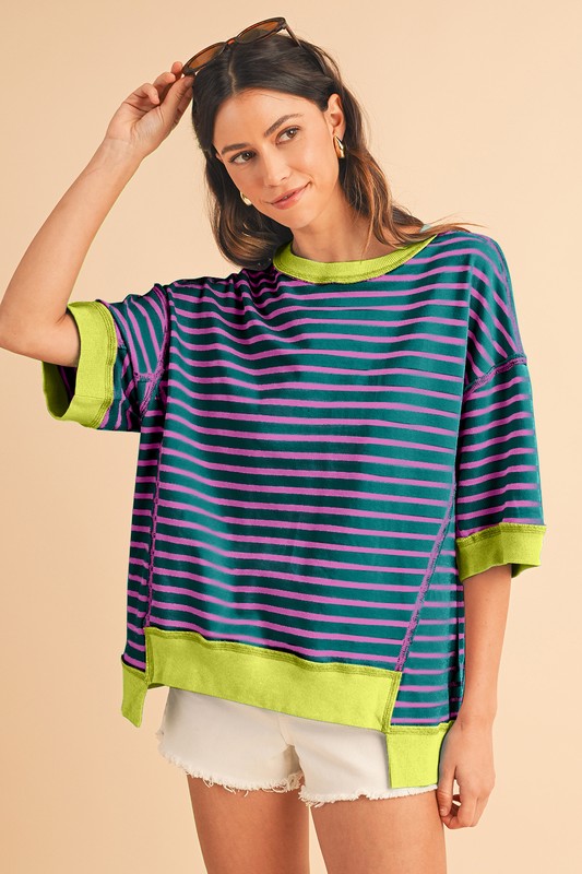 Jess Striped Oversized Top | Green