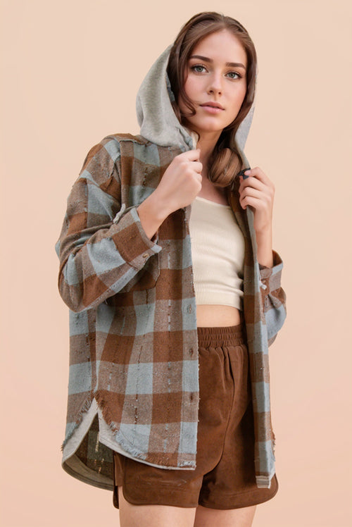 boutique flannel hooded top