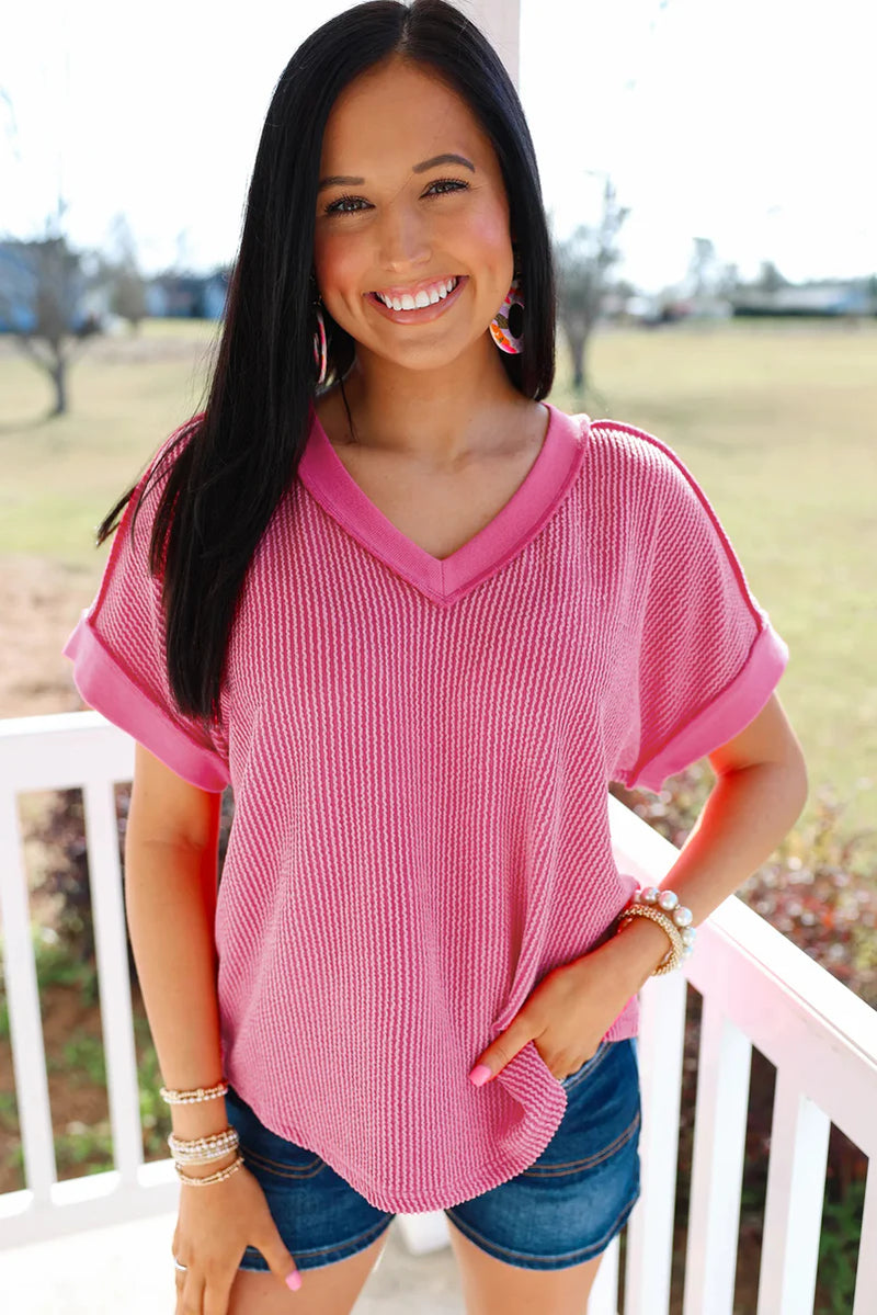 Tori V Neck Ribbed Top