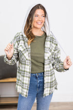 plaid shacket with hood