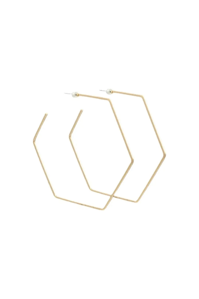 Pierce + Hide Brushed Gold Hex Hoop Earrings