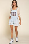 POL short overalls with plaid and paint detail