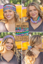 Natural Life Full Bandeau Headband | Blue Pink Border