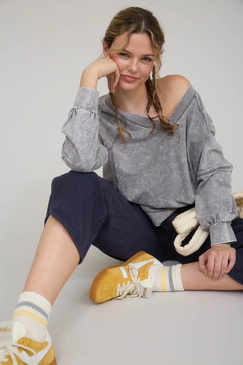 boutique distressed washed sweatshirts tops