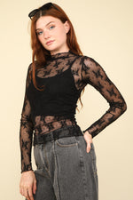 Lilith Floral Lace Layering Top | Black