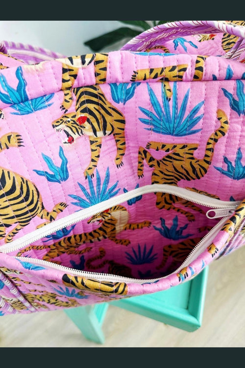 Quilted Weekender Travel Bag | Pink Tiger