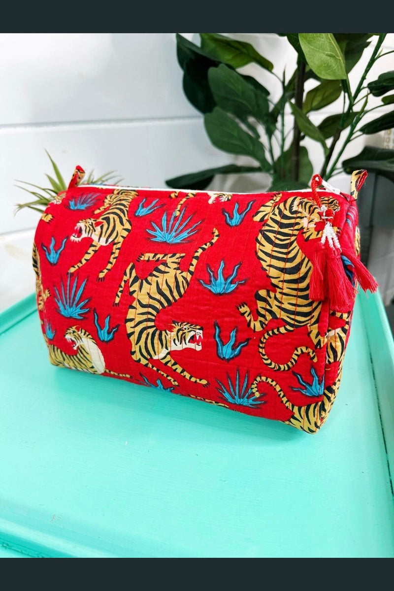 Quilted Cosmetics Toiletry Bag | Red Tiger