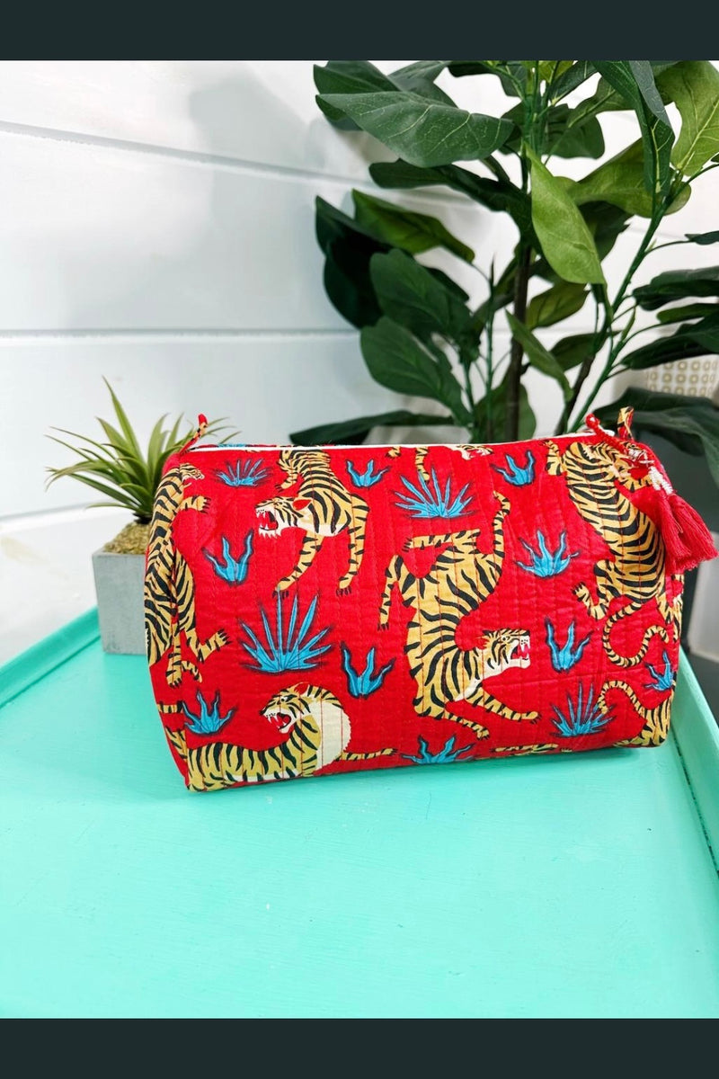 Quilted Cosmetics Toiletry Bag | Red Tiger