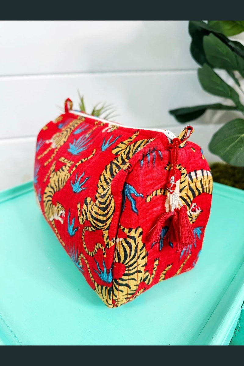 Quilted Cosmetics Toiletry Bag | Red Tiger