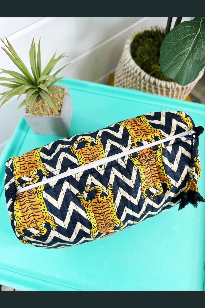 Quilted Cosmetics Toiletry Bag | Black Tiger