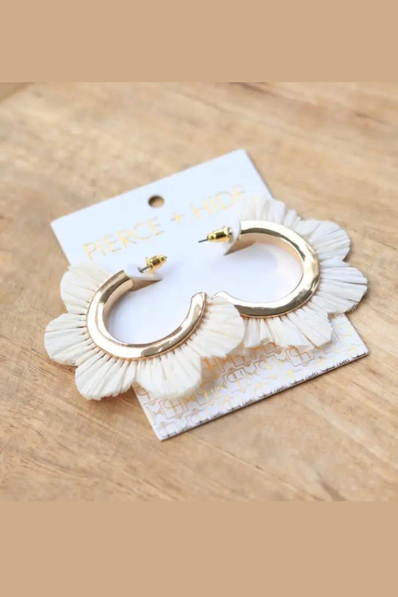Pierce + Hide Cream Raffia Petal Hoop Earrings