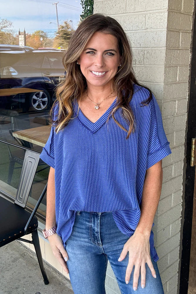 Tori V Neck Ribbed Top