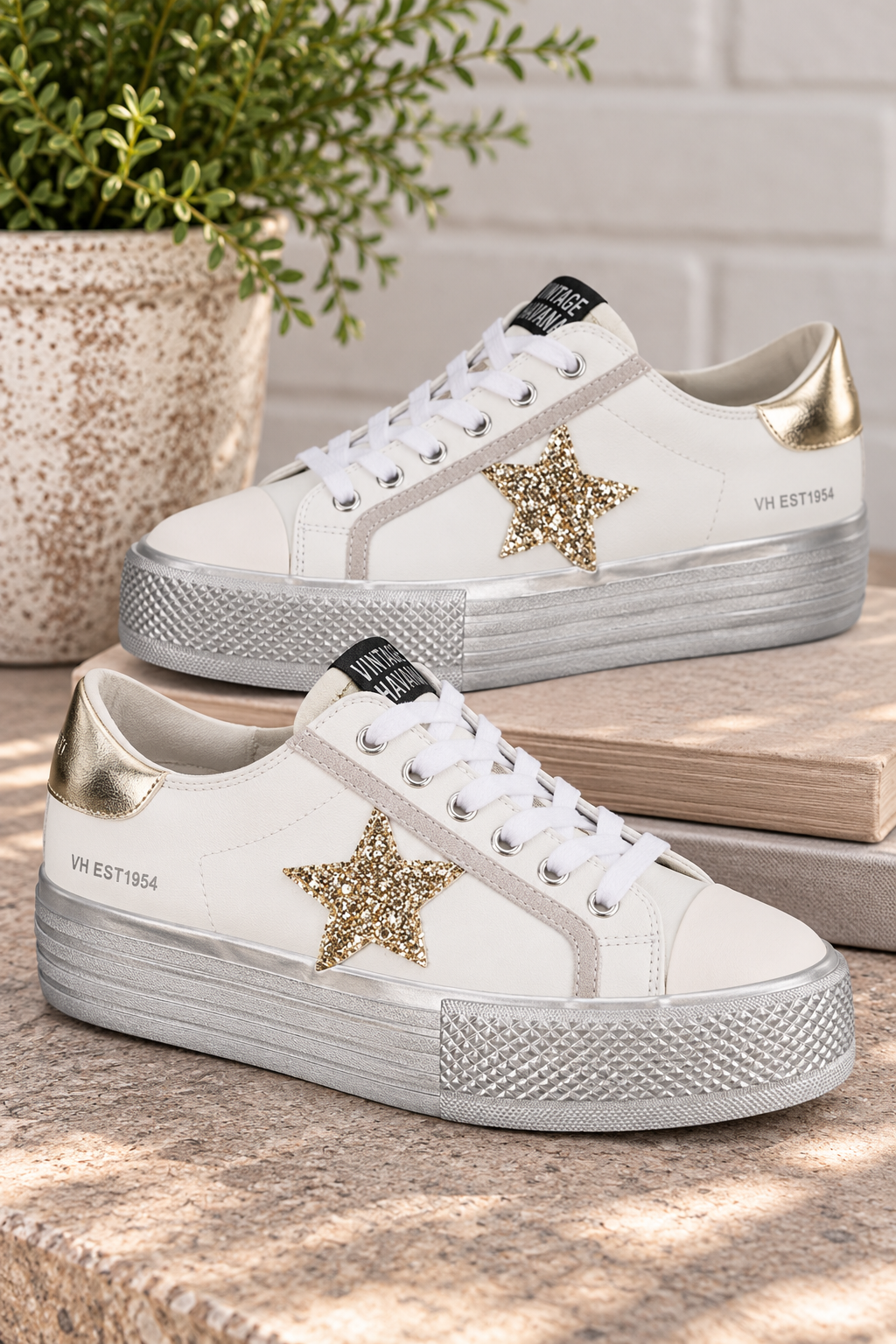 Vintage Havana Amaze White & Gold Platform Sneaker | Totally Rad