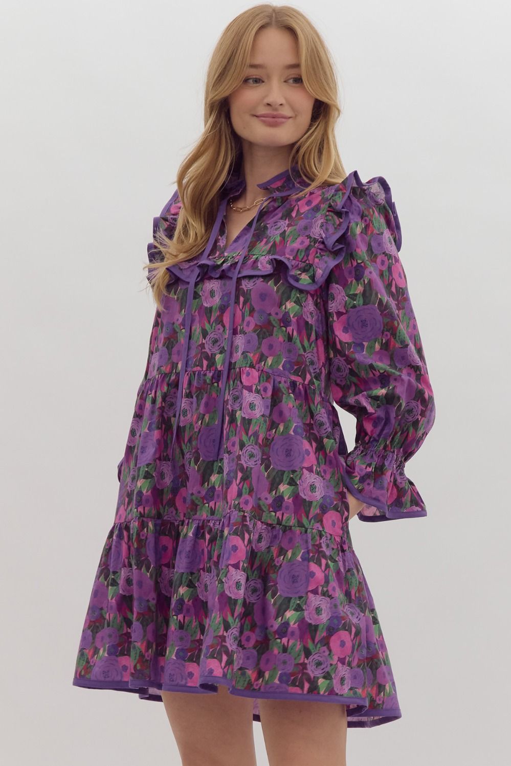 purple floral mini dress Entro Sumire Floral Mini Dress | Boutique Dresses