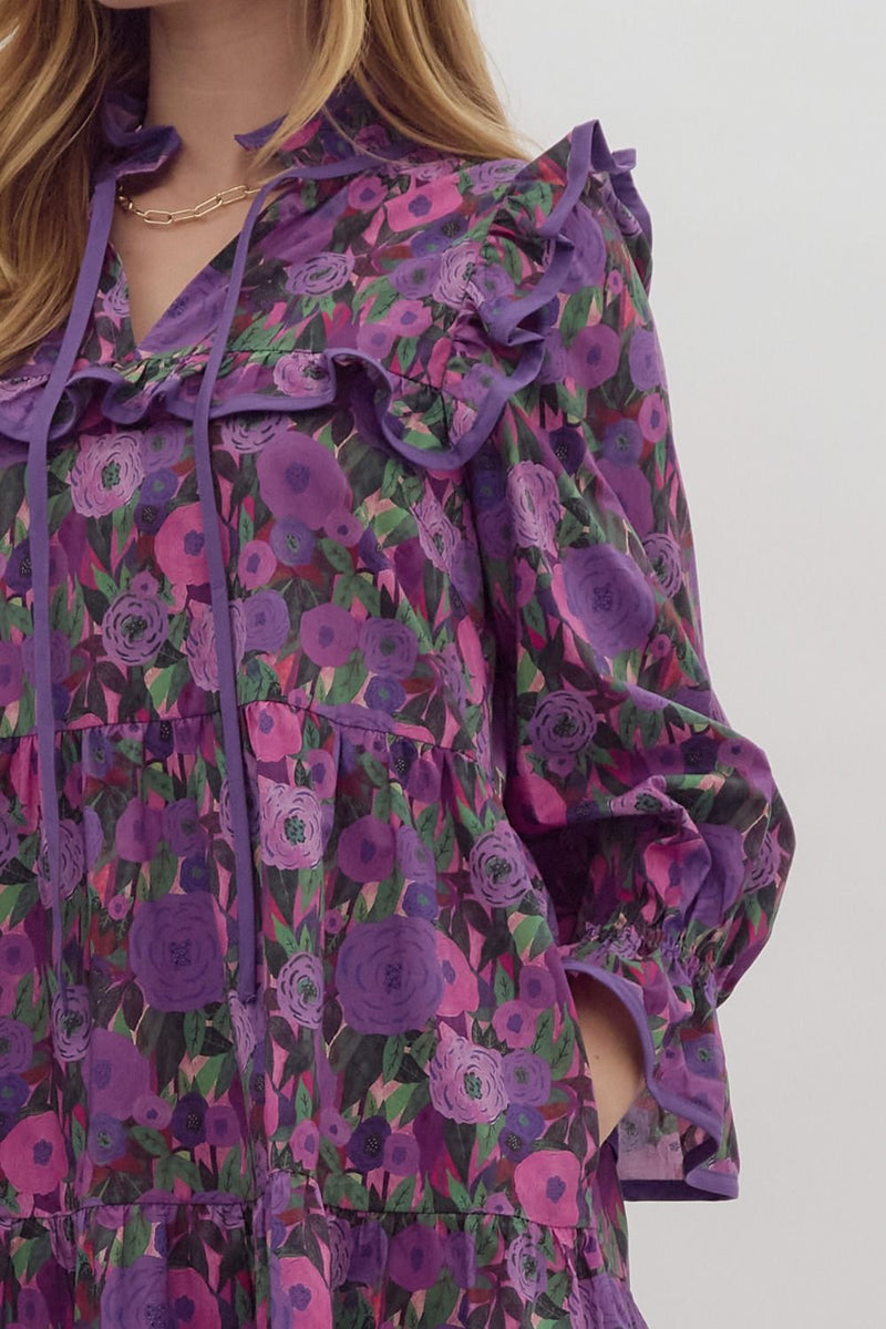 entro purple dress Long Sleeve Smocked Dress In Purple