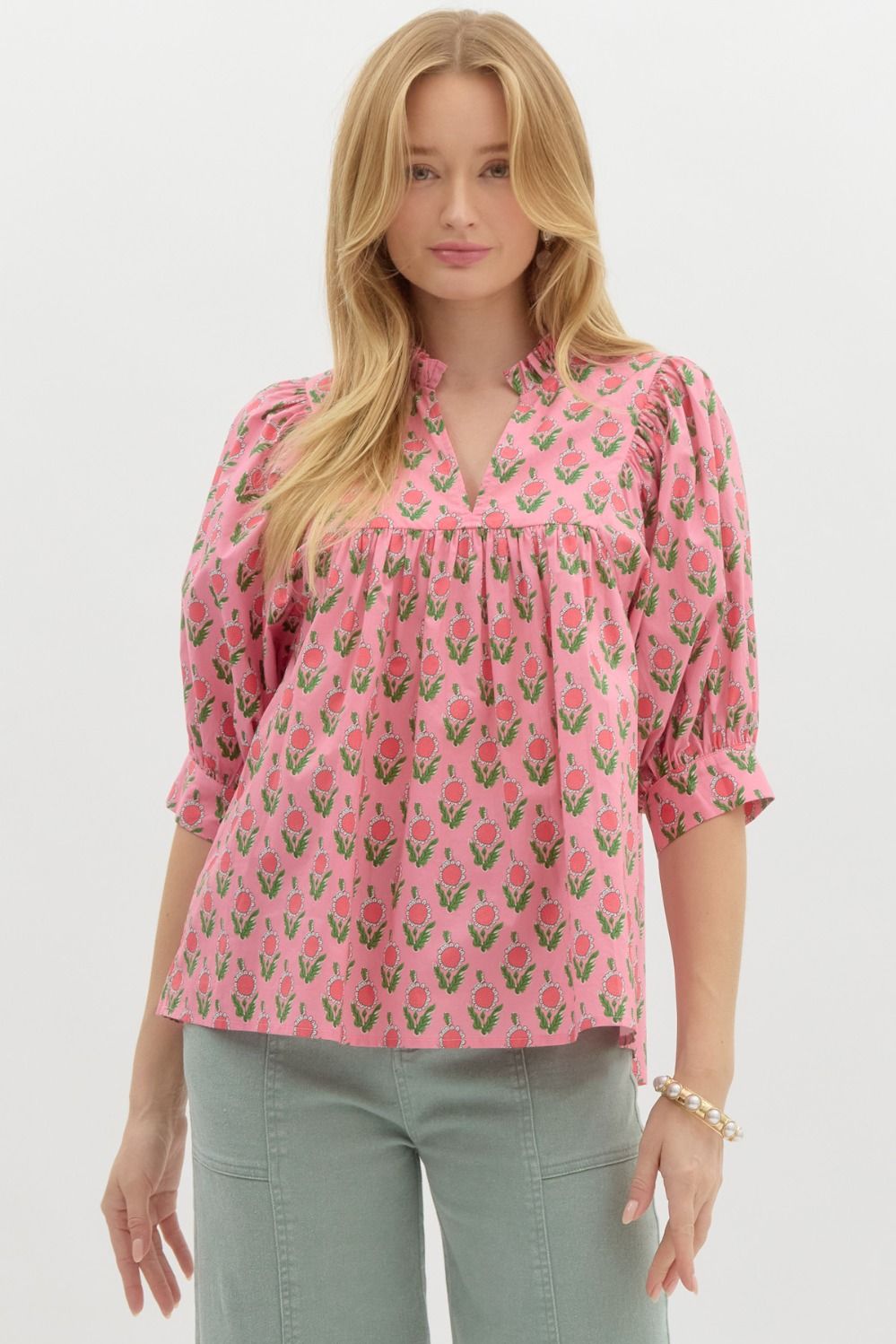 憧れの Top Print Floral Pink Jenny Entro | Boutique Rad Totally トップス