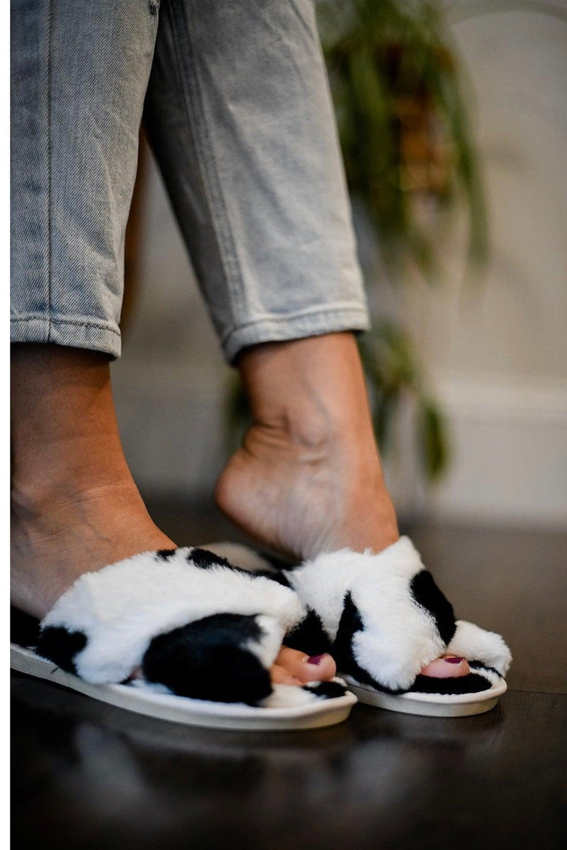 Cow Print Plush Slippers Totally Rad Boutique Totally Rad